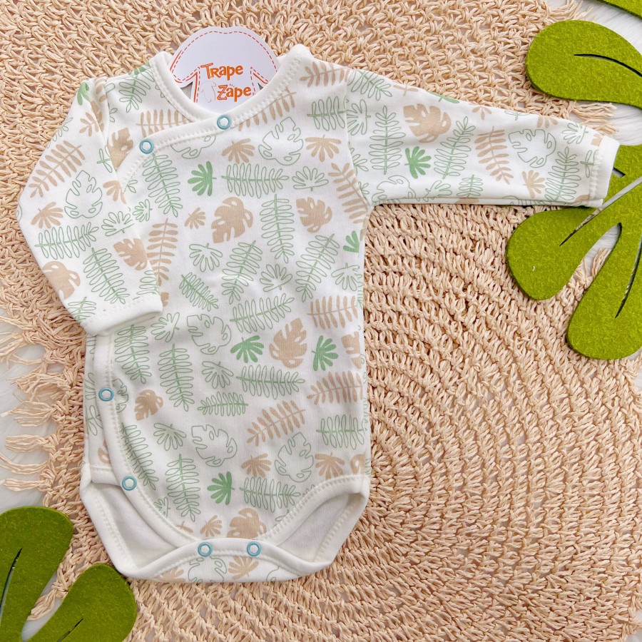 Body Kimono M/L Folhagem - Off White e Verde